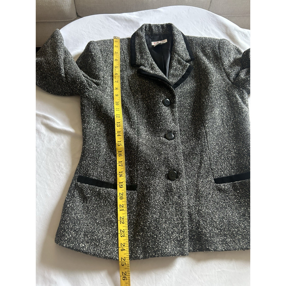 Vintage Talbots Tweed Velvet Button Blazer Womens Size 10 Black Classic Preppy - Picture 6 of 7